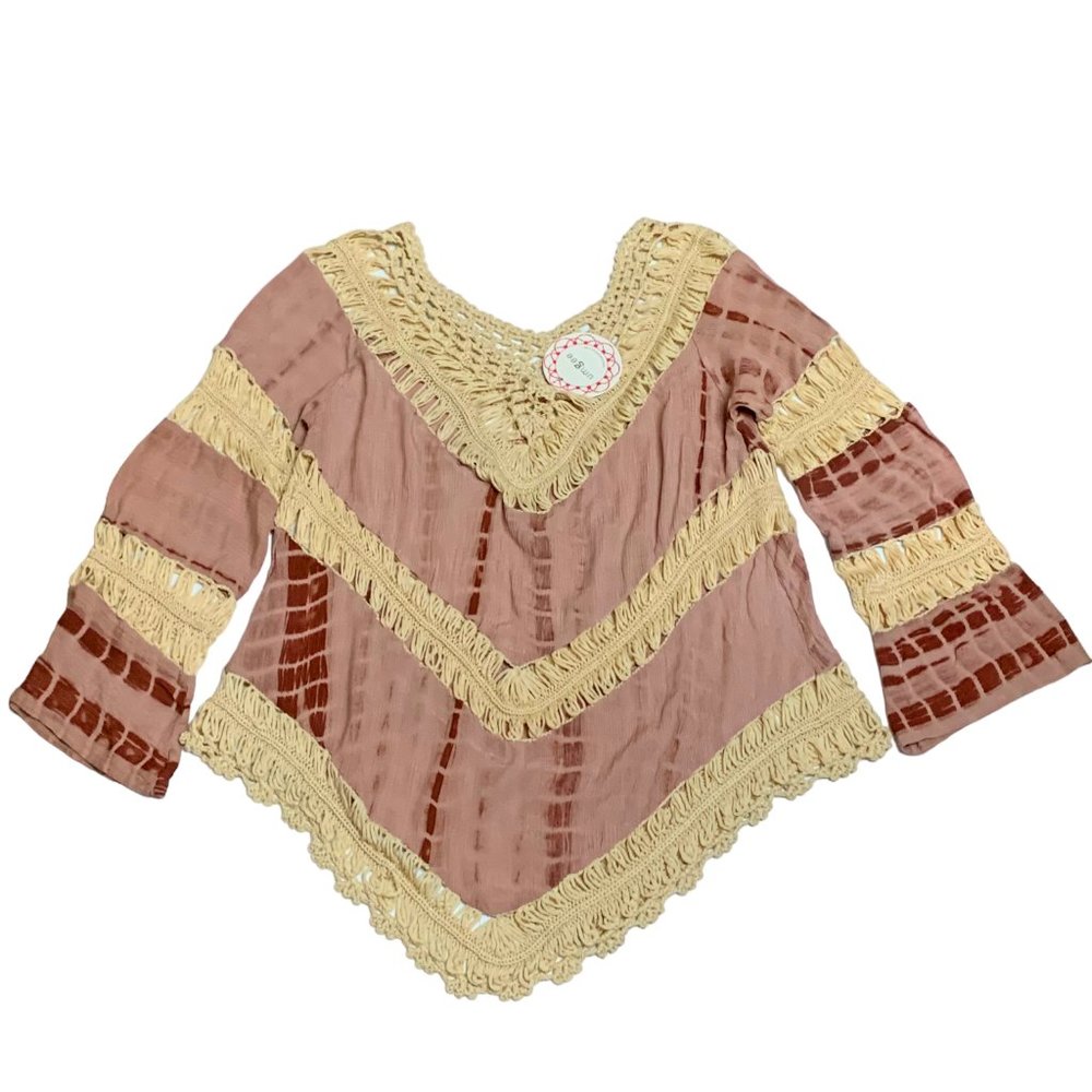 UMGEE Blush Tie Die Crochet Boho Blouse - Picture 9 of 9